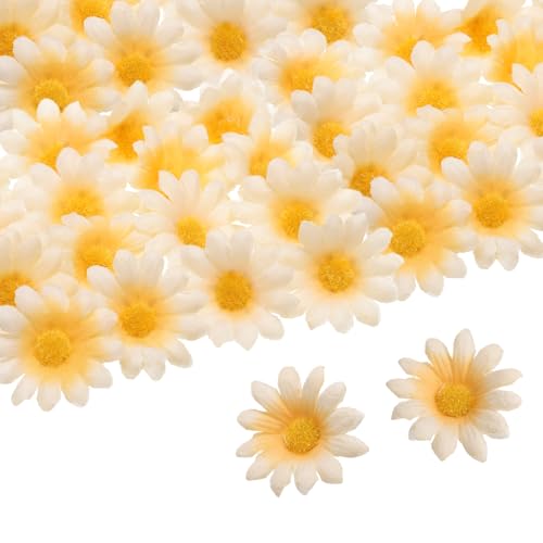 uxcell 100pcs Artificial Daisies Flower Heads,1.6" Silk Fake Daisies Heads Mini Daisies Artificial Flowers Bulk for DIY Wedding Bouquets Centerpieces Party Home Decorations, Champagne - color: Champagne