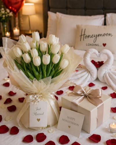 20 Artificial Tulip Flowers – Real Touch Faux Tulips Bouquet for Home Decor, Wedding Centerpieces, Bridal Arrangements, Office, and Spring Floral Decorations (20, White)