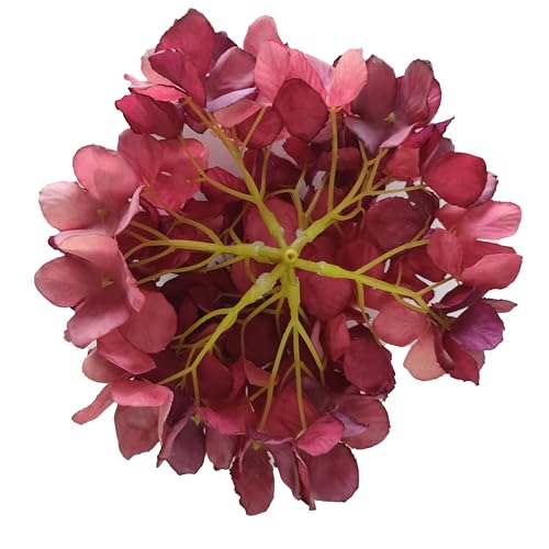 7.1''Red Hydrangea Artificial Flowers,10Pcs Artificial Silk Hydrangea Heads,81 Petals Faux Hydrangea Flowers Heads with Stems for Home Wedding Baby Shower Decor(red) - color: Dark Red