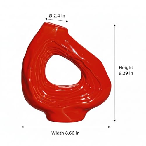 Sunddo Ceramic Flower Vase, 9 Inch Donut Modern Vase for Home Decor, Art Decorative Vase for Living Room, Boho, Bathroom, Shelf, Dining Table Decor - color: Red, size: 9 inch