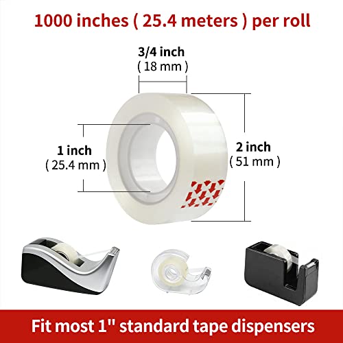 6 Rolls Transparent Tape Refills, Clear Tape, Hand Tearable, 3/4 x 1000 Inches, Glossy Gift Wrapping Tape for Dispenser, Office, School, Home - size: 6 Rolls