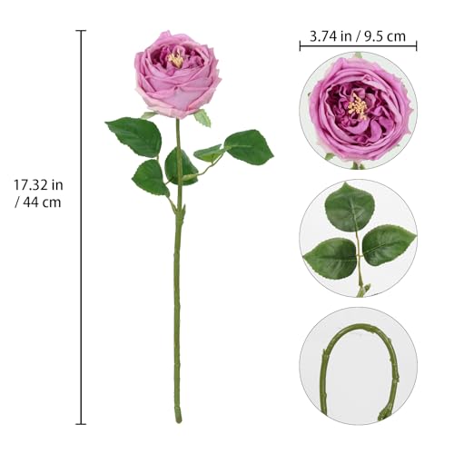 IPOPU 5PCS Purple Roses Artificial Flowers Real Touch Latex Artificial Roses Fake Peony Stems for Wedding Bouquet Party Home Decor (Purple) - color: Purple