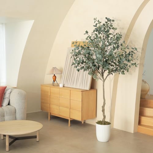 LYERSE Eucalyptus Tree Artificial 7ft - Faux Eucalyptus Tree in Plastic Nursery Pot with 995 Silver Dollar Leaves - Artificial Trees for Office House Living Room Home Decor Indoor - size: 7ft