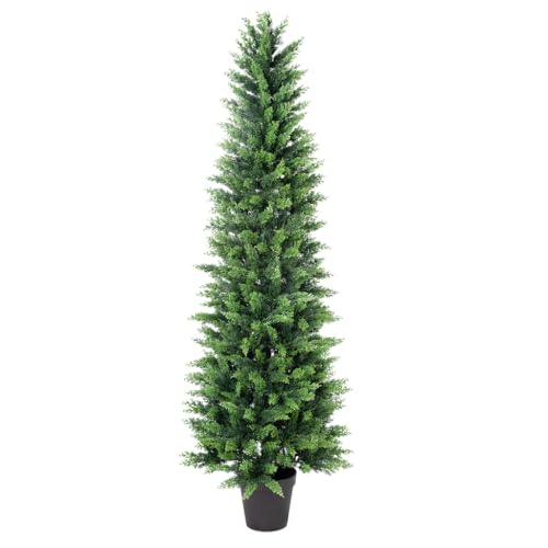6.03ft UV Resistant Artificial Cedar Tree with Full & Soft Real Touch Leaves, 72.4in Realistic Faux Cypress Tree, Fake Topiary Trees for Front Door Proch Patio Deck Balcony Yard Decor - color: Green, size: 6ft