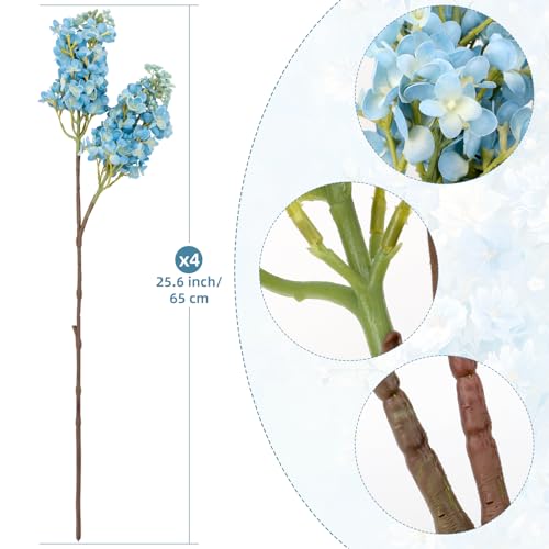 4PCS 25.6inch Lilac Artificial Flowers Light Blue Fake Delphinium Long Stem Silk Real Touch Flower Faux Lilac Floral Arrangement for Tall Vase Table Wedding Garden Home Decoration（Light Blue） - color: 25.6inch Light Blue