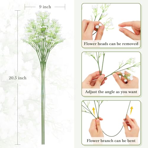 Janinka 100 Pcs Baby Breath Artificial Flowers Bulk Artificial Baby Breath Gypsophila Flower 20.8 Inch Faux Gypsophila Bouquet Fake Floral Greenery for Wedding Party Decor (White) - color: White