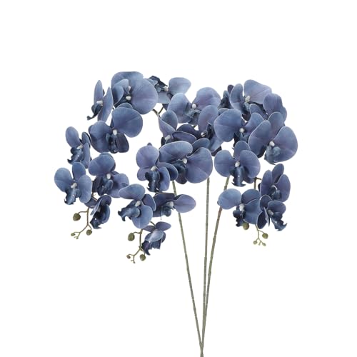 PATIKIL Artificial Orchid Stems 41", 3 Pack 9 Heads Faux Phalaenopsis Flowers Real Touch Fake Orchid Flower Branch for Vase Home Wedding Decoration, Dark Blue - color: Dark Blue