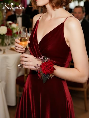 Serwalin Red Corsage and Boutonniere Set, Prom Corsage and Boutonniere Set of Wedding Flowers Homecoming Accessories Party Suit Decoration - color: Red, size: 1 Boutonniere & 1 Wrist Corsage - 2pcs