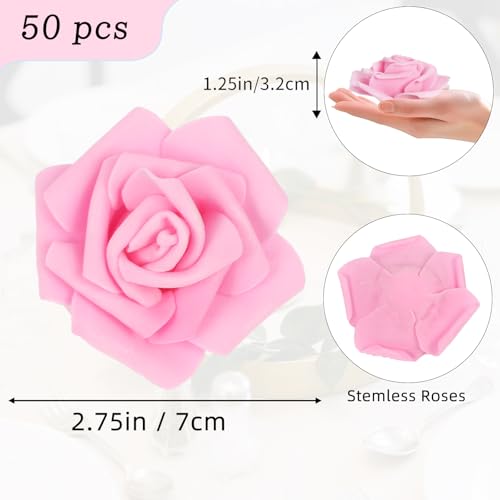 50 PCS Deep Pink Foam Rose Stemless Artificial Flower Head Bulk 2.75in Mini Fake Simulated Eternal Flores Roses Flower for DIY Craft Bridal Bouquets Centerpieces Arrangement Home Decoration - color: Deep Pink
