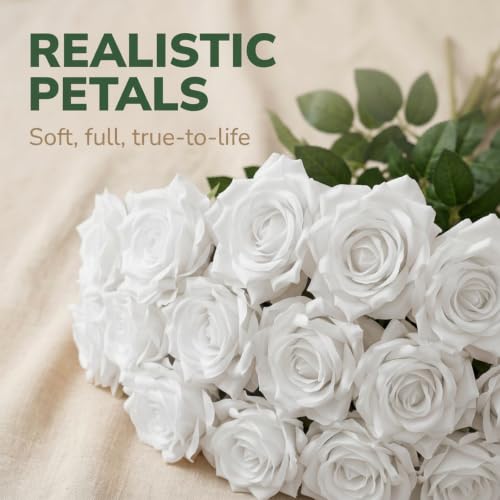 White Artificial Roses Bulk,50PCS 4in Large Fake Roses Faux Giant Flowers - color: White
