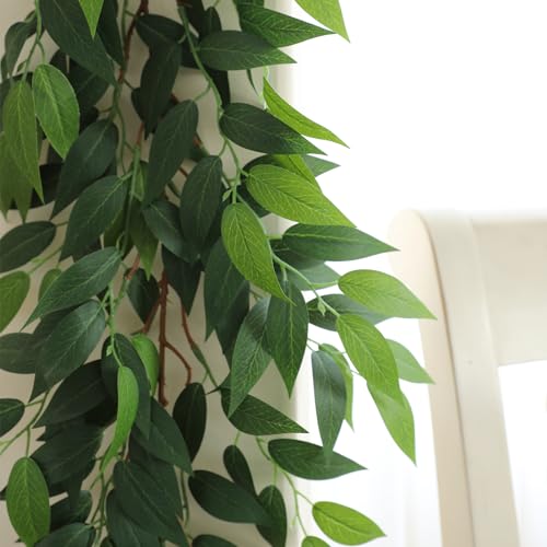 dallisten 3 Strands Italian Ruscus Artificial Vines, 39" Silk Vine Garland with Green Leaves, Fake Hanging Plants Greenery Decor for Home, Bedroom, Wall, Party, Wedding Decoration