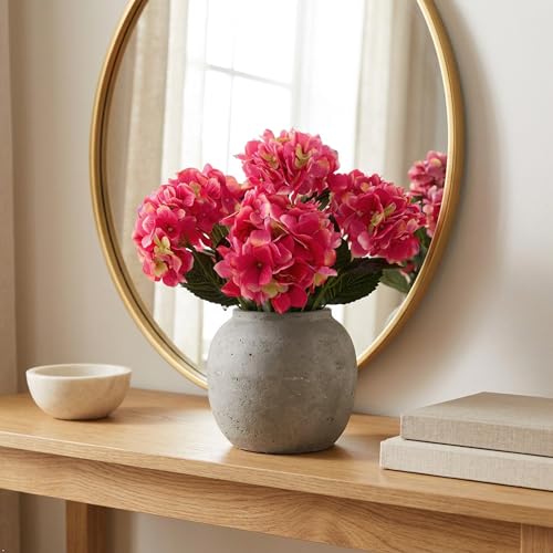 Larksilk Hydrangea Artificial Flowers - Faux Hydrangea Flowers - Home Decor, Easter Decorations, Spring Decor - Floral Centerpieces for Tables - 20" Floral Stems, Fuchsia, 6 Pieces - color: Fuchsia, size: Pack of 6