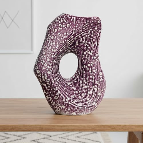Sunddo Ceramic Vase for Home Decor, 11 Inch Donut Decorative Vase for Living Room, Modern Art Flower Vase, Entryway, Fireplace, Centerpiece Table, Console Decor - color: Purple, size: 11 inch