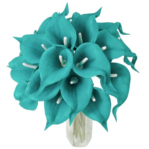 DuHouse 20Pcs Artificial Calla Lily Flower Real Touch Latex Flowers for DIY Wedding Bouquet Party Home Decor (Teal Blue) - color: Teal Blue, size: 20pcs