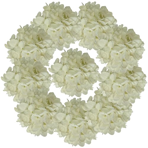 7.1''Ivory Hydrangea Artificial Flowers,10Pcs Artificial Silk Hydrangea Heads,81 Petals Faux Hydrangea Flowers Heads with Stems for Home Wedding Baby Shower Decor(Ivory) - color: Ivory