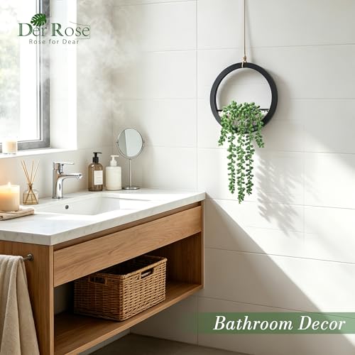 Der Rose 2 Pack Fake Plants Hanging Artificial Succulents Plants in Black Pots for Living Room Bathroom Accessories Boho Farmhouse Wall Decor - color: Black