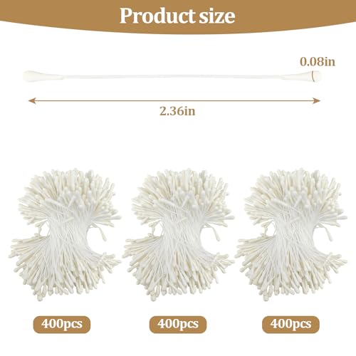 1200 Pcs Flower Stamens, 2mm Creamy White Double Heads Artificial Pearlized Flower Stamens, Hand-Made Matt Floral Stamen for Crafts DIY Christmas Wedding Scrapbook Decoration - color: Cream White
