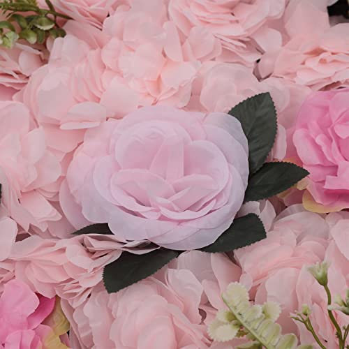 TemoGoda 12Pcs Flower Wall Panel Artificial Flower Wall Backdrop, 24" x 16" Silk Fabric Floral Wall Mat Pink Rose Wall Backdrop For Photo Background Party Wedding Decor - color: 12pcs B type Light pink