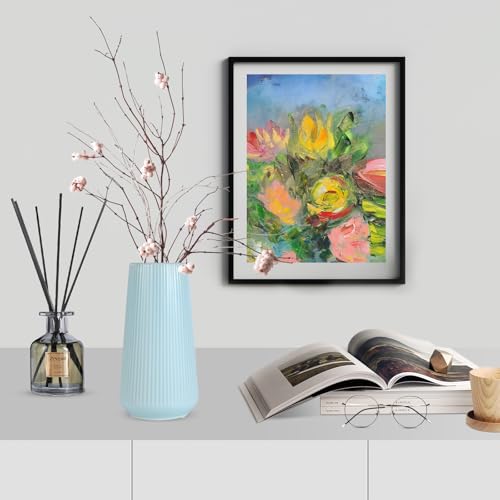 Blue Ceramic Vase, GUKJOB Small Cute Flower Vase for Pampas Grass, Home, Living Room, Dining Table, Farmhouse, Office Decor, Bedroom, Table, and Kitchen Shelf (Blue) - color: Small Blue