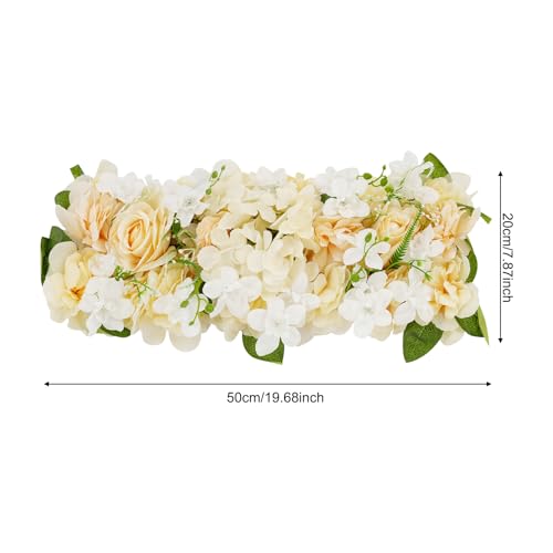 Wedding Arch Artificial Flowers Panels, 6pcs Silk Rose Floral Wall Backdrop, 13.8 x 13.8in Artificial Flowers Garland for Wedding Party Table Decoration, White (Champagne Color, 6 Pcs) - color: Champagne Color, size: 6 Pcs