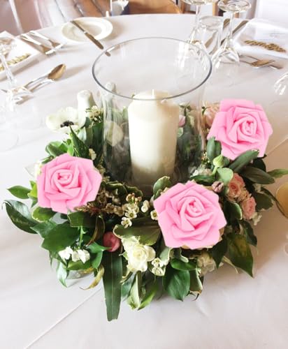 50 PCS Deep Pink Foam Rose Stemless Artificial Flower Head Bulk 2.75in Mini Fake Simulated Eternal Flores Roses Flower for DIY Craft Bridal Bouquets Centerpieces Arrangement Home Decoration - color: Deep Pink
