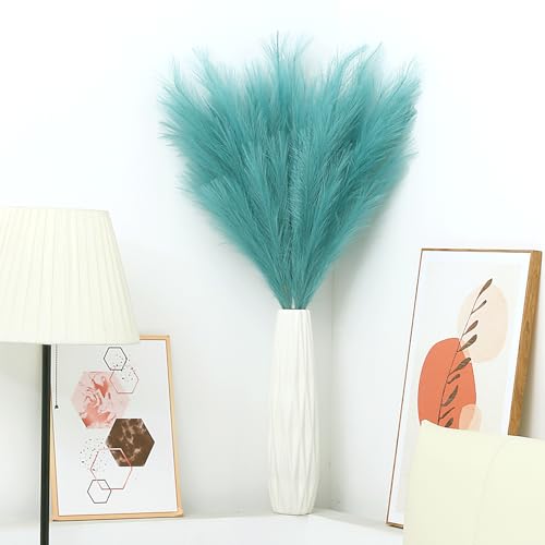 43" Tall Pampas Grass Decor - 8 PCS Faux Pampas Grass Flower Arrangement and Vase Filler for Boho Home Wedding Mothers Day Decoration (Lake Blue) - color: Lake Blue