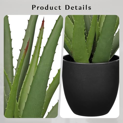 GnFlus Large Fake Succulent Aloe Vera Plants 16.7 Inch Artificial Succulents with Black Pot Faux Aloe Potted Plant for Desk Modern Home Office Bedroom Living Room Table Shelf Decor - color: Black-16.7"