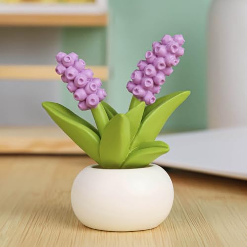 Resin Hyacinth Flower with Pot Mini Artificial Hyacinth Potted Plant Resin Figurines Flowers for Car Dashboard Bathroom Home Kitchen Rustic Table Centerpiece Shelf Decor,Purple - color: Hyacinth