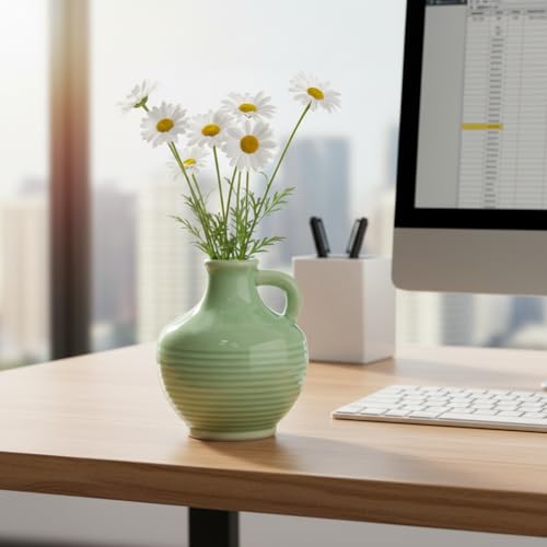 Sunddo Green Ceramic Vase 6 Inch - Small Modern Decorative Vase with 1 Handle for Home Decor, Boho Decor, Room, Bathroom, Living Room, Kitchen, Office - color: Light Green - 6, size: 6 Inch