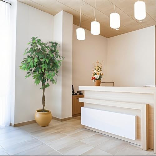 Elegant Faux Ficus Tree in a Designer Nursery Pot, high Density 756 Silver Leaves, A Stylish Addition to Office, Living Room, Upscale Home, Hotel, Booth, Indoor Outdoor Space. (6 feet)
