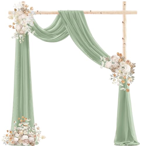 DeZerlor Wedding Arch Draping Fabric 29" x 20 FT Drapes for Backdrop Sheer Curtains for Romantic Bridal Baby Shower Decorations Ceremony Birthday Party Outdoor Events, Sage Green - color: Sage Green