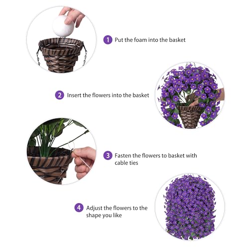 Artificial Fake Outdoor Hanging Flowers Plants Basket for Outside Porch Decoration, Fake Silk Purple Daisy Flower UV Resistant Look Real Orchid Traing Vines for Home Balcony Yard Patio Garden Decor - color: Purple Daisy