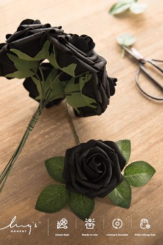 Ling's moment Artificial Roses, Black, 3 Inch 25 Pcs | Foam Material, With Stems, DIY Floral, Wedding Bouquet/Centerpieces, Party/Room/Garden Decor - color: Blk- Black, size: 25Pcs