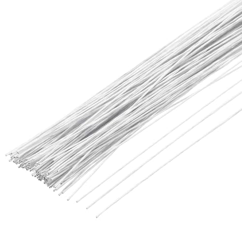 MECCANIXITY 100pcs White Floral Wire Stems Bendable 0.35mm 28 Gauge Florist Wire for Artificial Flower Making Crafts Wreaths Supplies - color: White, size: 0.35mm