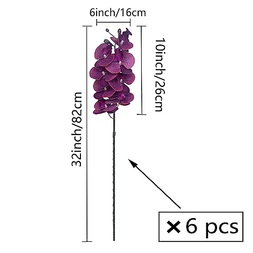 FagusHome 32 Inch Artificial Phalaenopsis Flowers 6 Pcs Artificial Orchid Flowers Stem Plants for Home Décor (Purple Piebald), FH1000143 - color: Purple Piebald