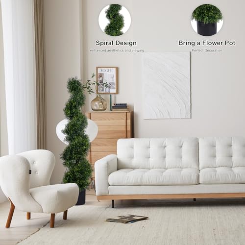 4FT Spiral Artificial Topiary Trees, Artificial Outdoor Plants - Faux Cedar Trees for Front Porch Indoor Outdoor Decor Artificial Plants UV Resistant Set of 2 - size: 4ft