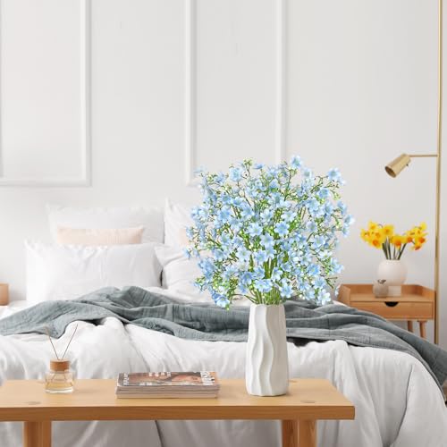 Artificial Flowers 8PCS Silk Flowers with Long Stems, Fake Flowers Bulk Fake Babys Breath, Royal Blue Flowers for Tall Vase Outdoor Garden Wedding Party Home Table (Light Blue, 8PCS) - color: Light Blue