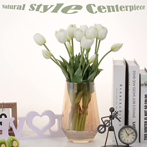 20pcs Artificial Tulip Flowers,16 Inch Real Touch Tulip Stems with Faux Leaves, Faux Tulips and Buds for Home Décor Centerpiece Ornament Wedding Bouquet,White - color: White