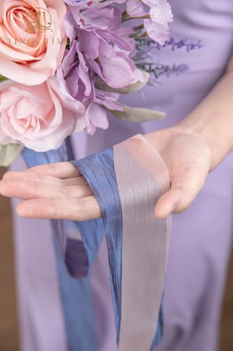 TINGE TIME Bridesmaid Bouquets for Wedding Set of 4 Violet&Mistyrose 7 Inch Wedding Bouquets Artificial Silk Flowers Bridal Bouquets for Bridesmaids, Wedding Decor, Anniversary - color: Violet & Misty Rose