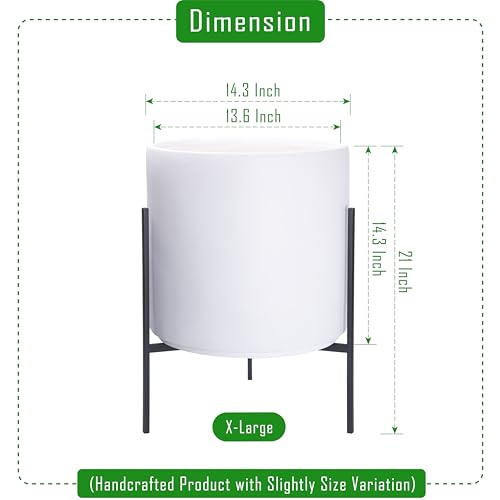 D'vine Dev Modern White Plants Pot Cylinder Planter with Heavy Duty Stand, X-Large 14 Inch Pot, 21 Inch with Stand Height, 96-T-A-4 - color: White, size: X-Large 14 Inch