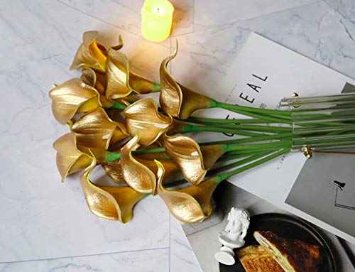 DuHouse 20Pcs Artificial Calla Lily Flower Real Touch Latex Flowers for DIY Wedding Bouquet Party Home Decor (18k Gold) - color: 18k Gold, size: 20pcs