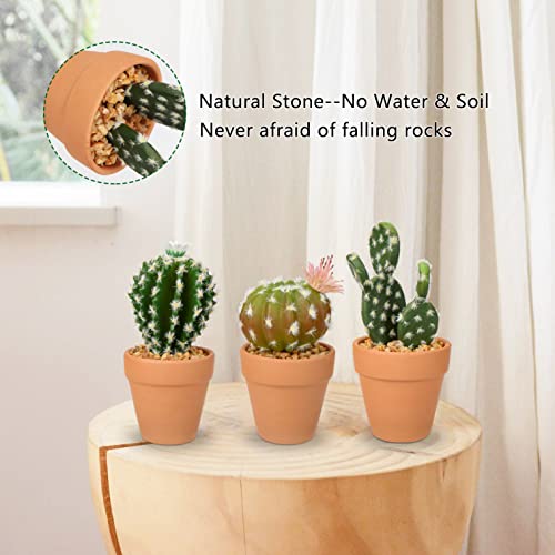 Oairse Mini Artificial Cactus Plants in Terracotta Pots 4 Pcs Potted Faux Succulents in Pots Fake Potted Plants Cactus Decor Small Artificial Plants for Home Decor Indoor Office Desk Tabletop Shelf - color: Terra Cotta