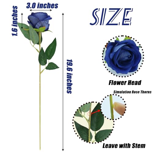 SITUMEIZI 15PCS Blue Artificial Roses Silk Flowers Fake Roses Realistic Bouquet Long Stem with Gift Box for Mother's Gift Day Home Party Wedding Decorations - color: Blue