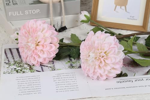 IPOPU 4pcs Artificial Dahlia Flowers Realistic Dahlia Silk Flowers 29" Long Stem Faux Flowers with Buds for Tall Vase DIY Bouquet Home Wedding Decor (Blush Pink) - color: Flesh Pink