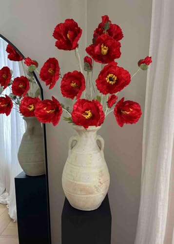 6PCS 41.3in Fake Poppy Flowers Red Artificial Poppies Large Poppy Flowers Long Stem Silk Flowers for Tall Vase Wedding Party Office Decor(Red) - color: Red