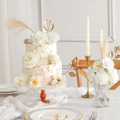 Garisey Artificial Flowers Combo, Mix Silk Flowers Roses, Peonies, Dahlias with Stems for DIY Wedding Bridal Bouquets, Baby Shower, Table Centerpieces, Home Decor, Fake Floral Arrangements-White - color: White
