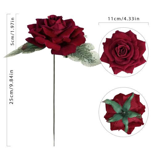Artificial Velvet Flowers - 4.3" Red Roses, 16pcs Fake Roses Heads for Wedding Bridal Bouquets, Flower Wall Arrangements, Artificial Centerpiece - color: 4.3" Red