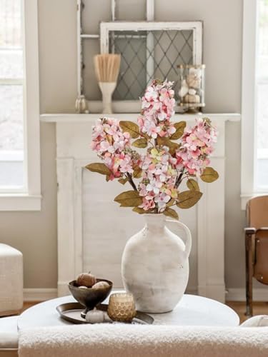 GnFlus Fake Fall Flowers Artificial Silk Dried Hydrangea with Seed 4 PCS Artificial Fall Flowers Dried Florals Bouquet Autumn Decorations for Office and Home Cream White - color: Hydrangea - Pink