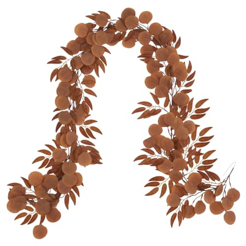GREENTIME 1 Pack 6.5Ft Fake Brown Greenery Garlands Orange Eucalyptus Willow Garland for Rustic Wedding Arch Swag Doorways Table Runner Staircase Fireplace Chair Home Party Decoration - color: Orange-1