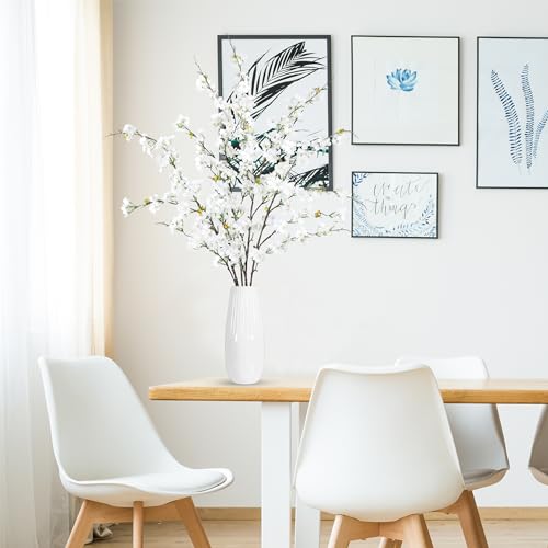 Sggvecsy Artificial Cherry Blossom Flowers 4 Pcs Faux Cherry Blossom Stems Faux Silk Cherry Blossom Branches 43’’ Fake Flowers Long Stems for Vase Arrangements Home Wedding Table Decor (White) - color: White